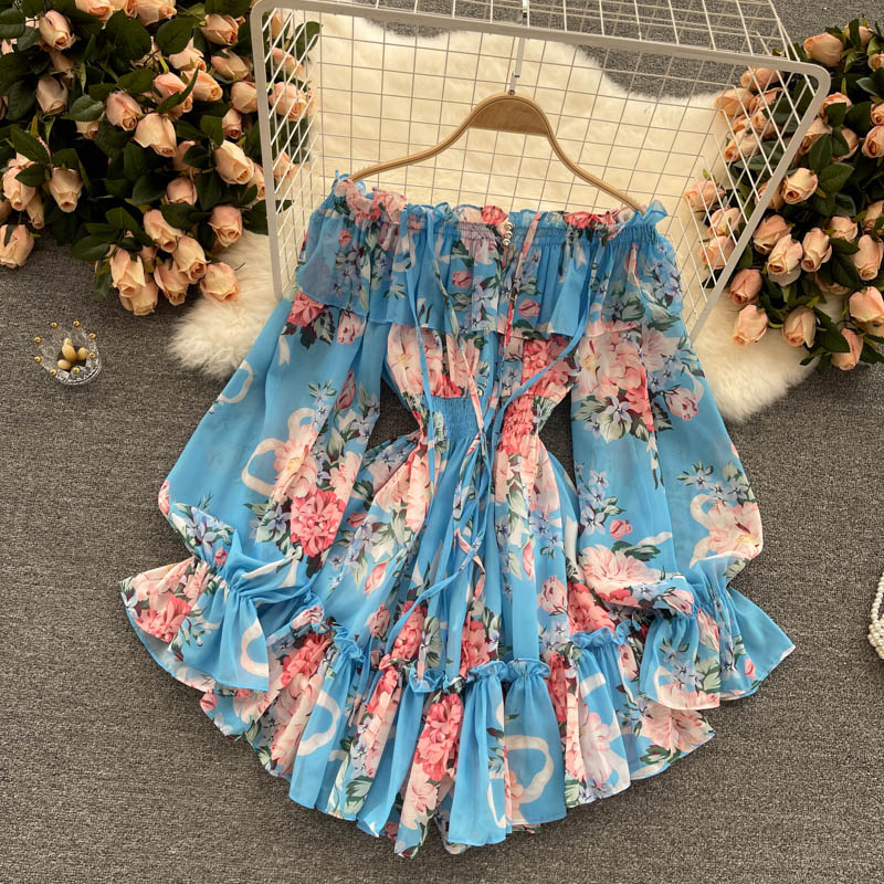 Chiffon Print Puff Sleeves Jumpsuit