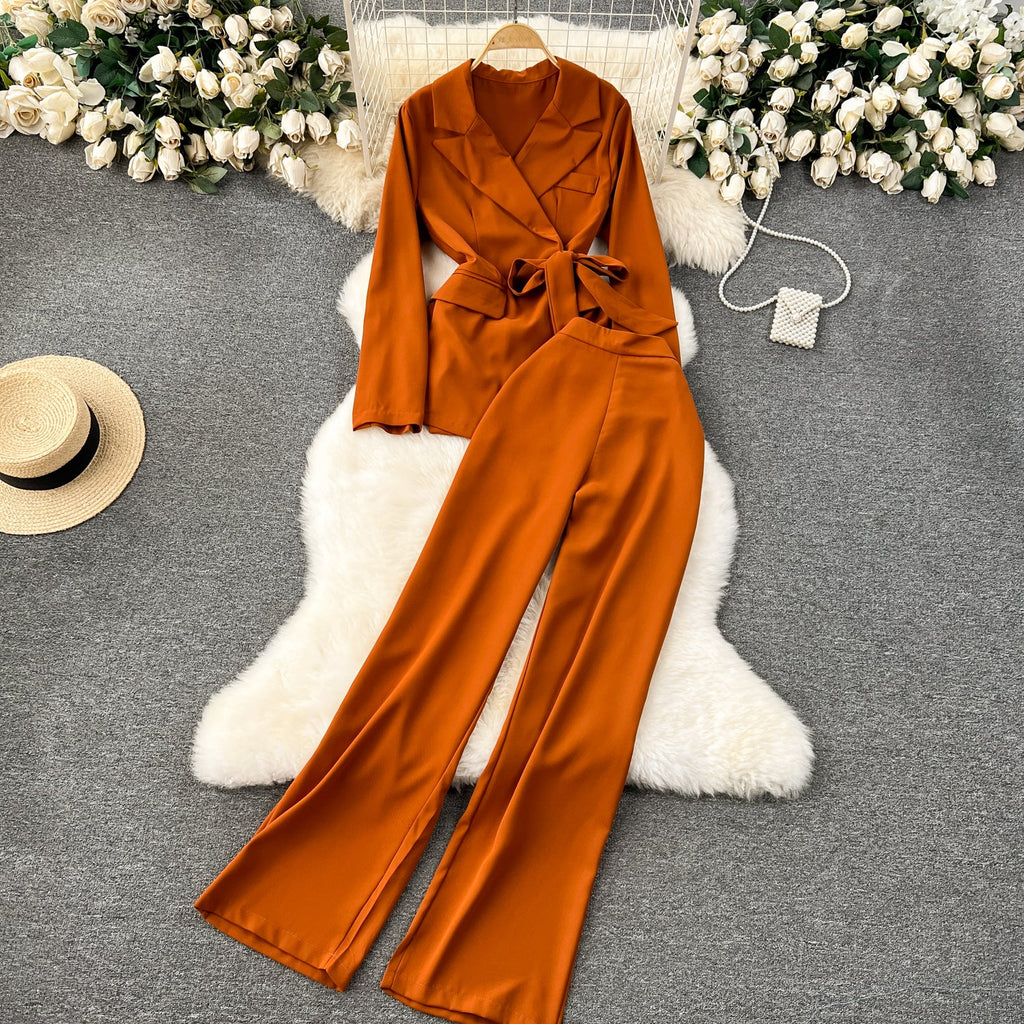 Blazer&Trousers Solid Color 2Pcs