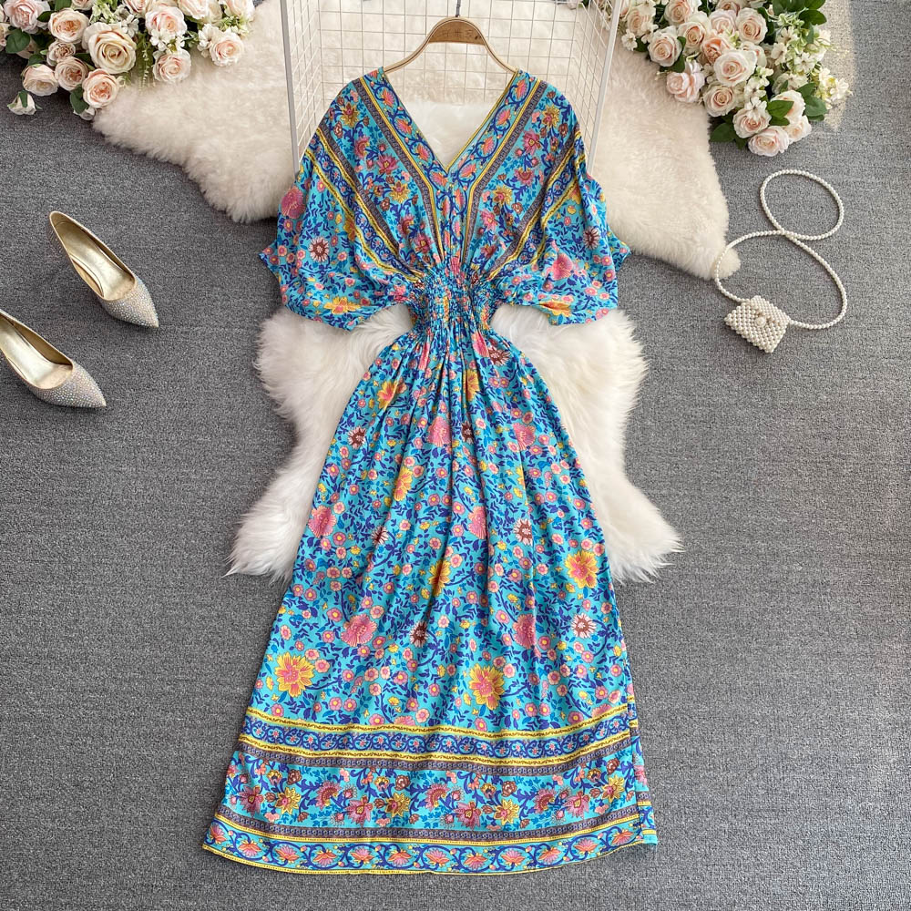 V-neck Batwing Sleeve A-line Maxi Dress