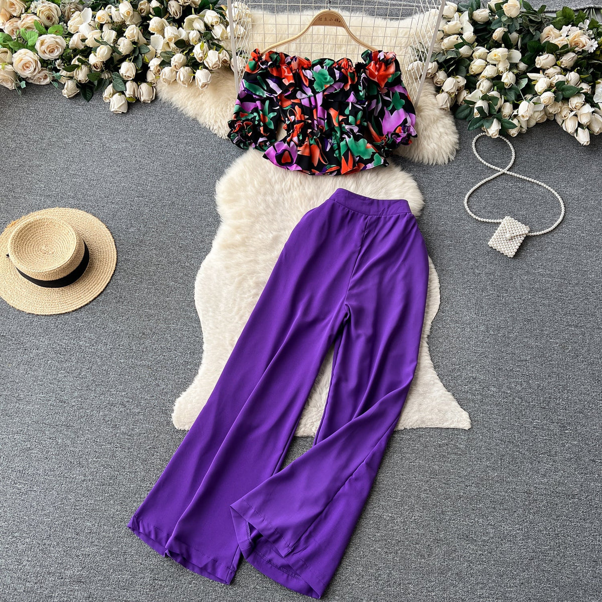 Ruffled Top&Long Trousers Floral 2Pcs