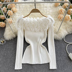 Off-the-shoulder 3d Floral Knitted Top