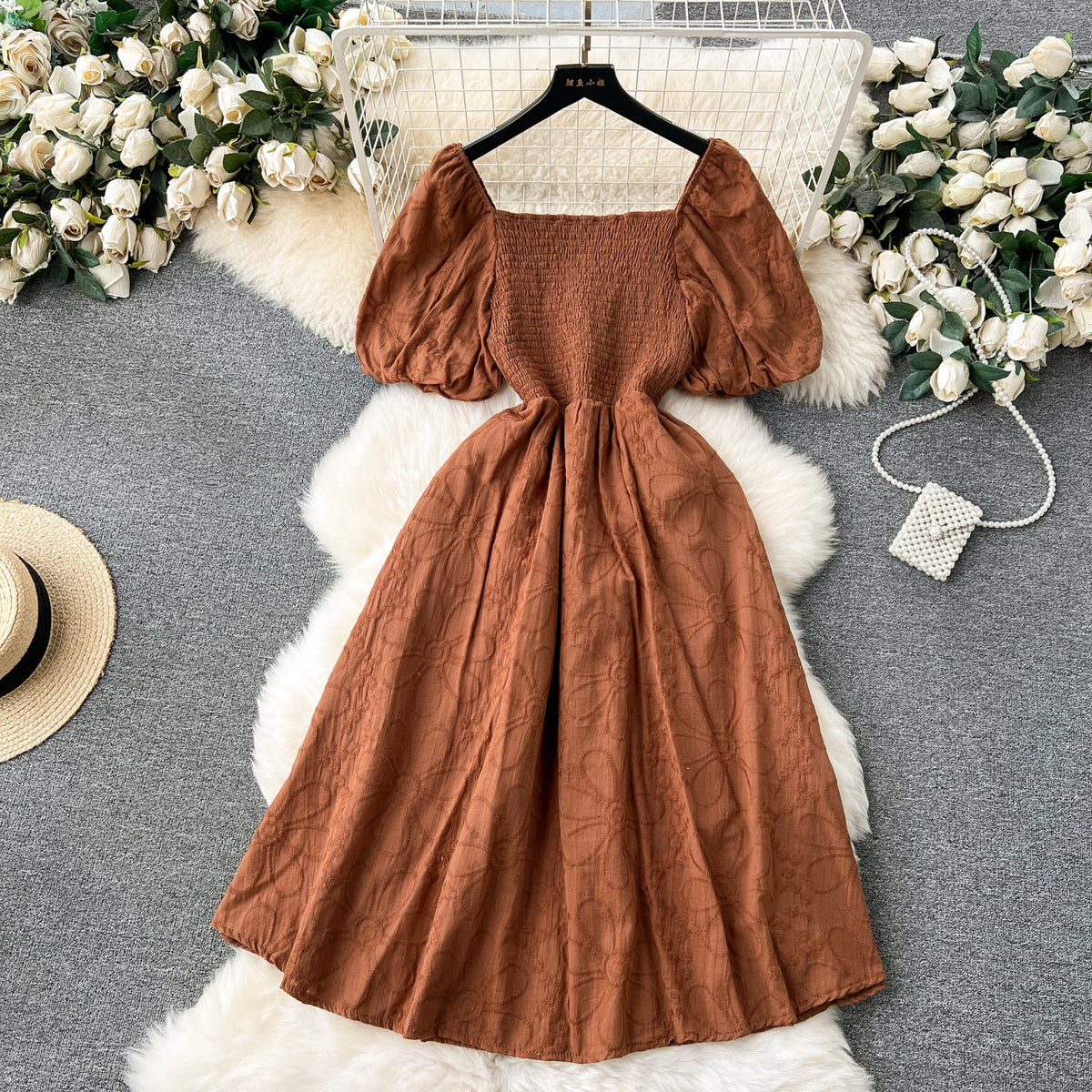 Bohemia Flared Sleeve Stretchy Embroidered Dress