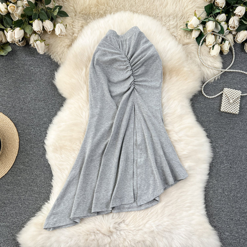 Solid Color Hip-wrapping Fishtail Skirt