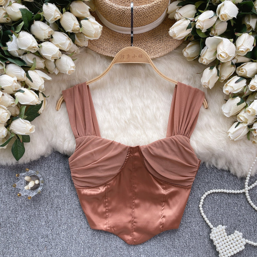 Mesh Patchwork Satin Padded Camisole