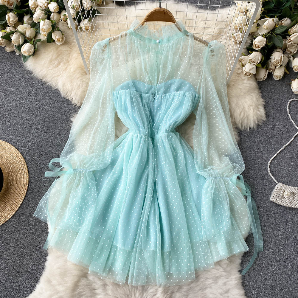 Mesh Polka Dot A-Line Waist Puff Skirt