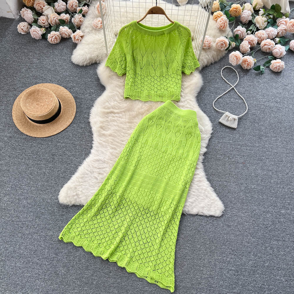 Crochet Top&Fishtail Skirt 2Pcs Set