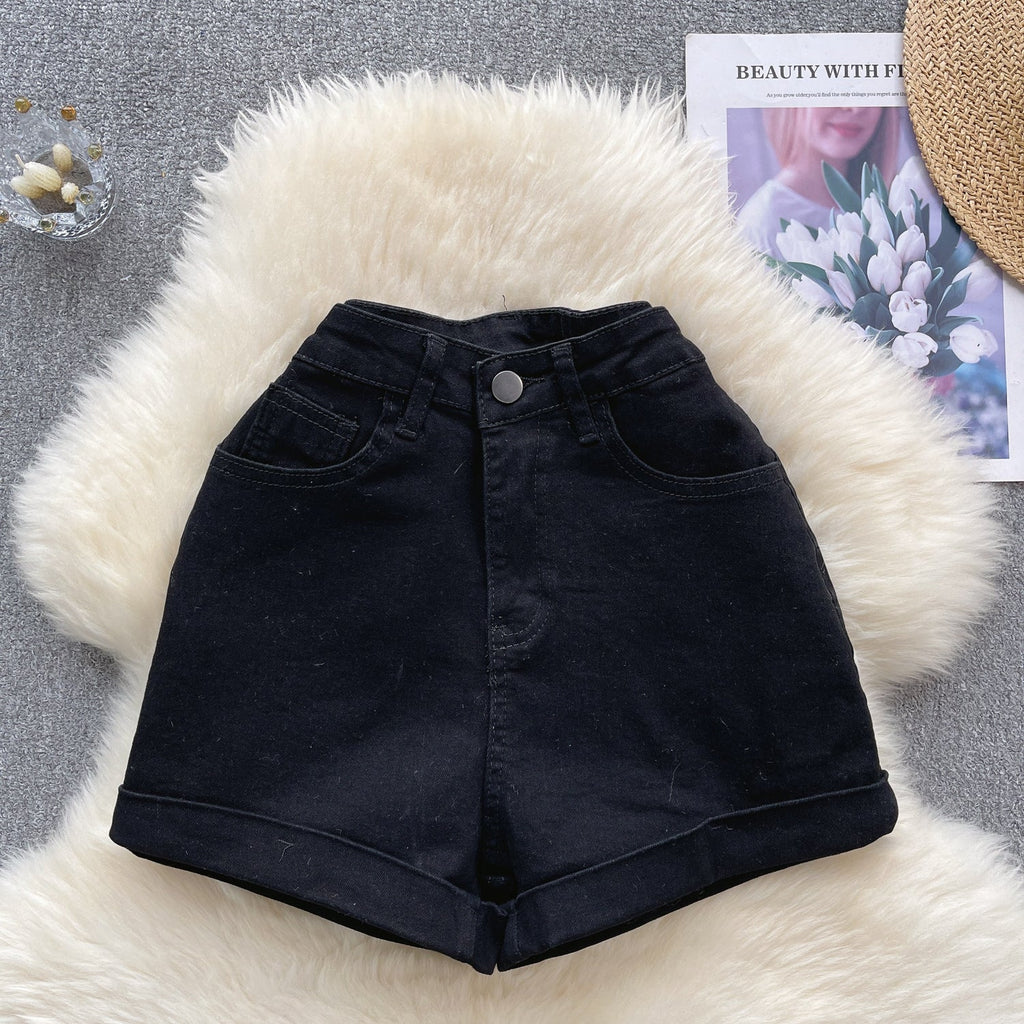 Vintage High-waist Hemming Denim Shorts