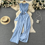 Sleeveless V-neck Lace-up Jumpsuit