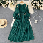 Vintage Ruffle-trimmed Pleated Dress