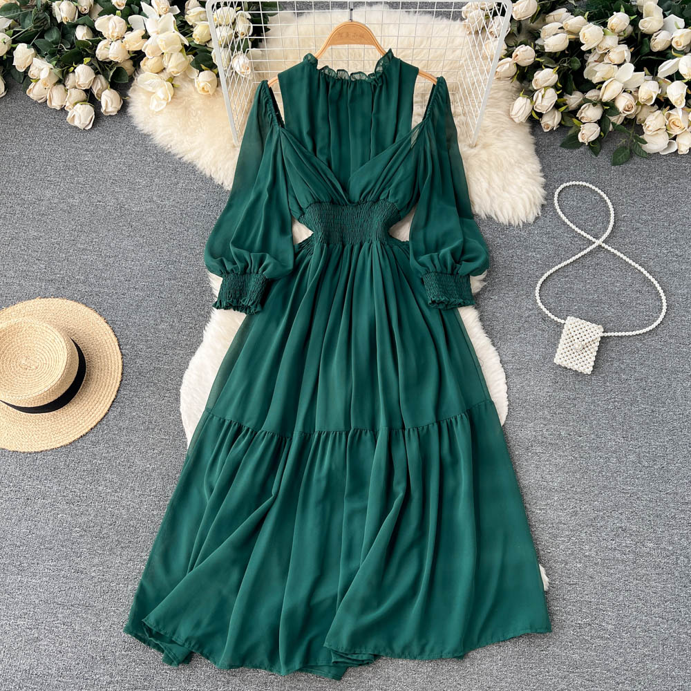 Vintage Ruffle-trimmed Pleated Dress