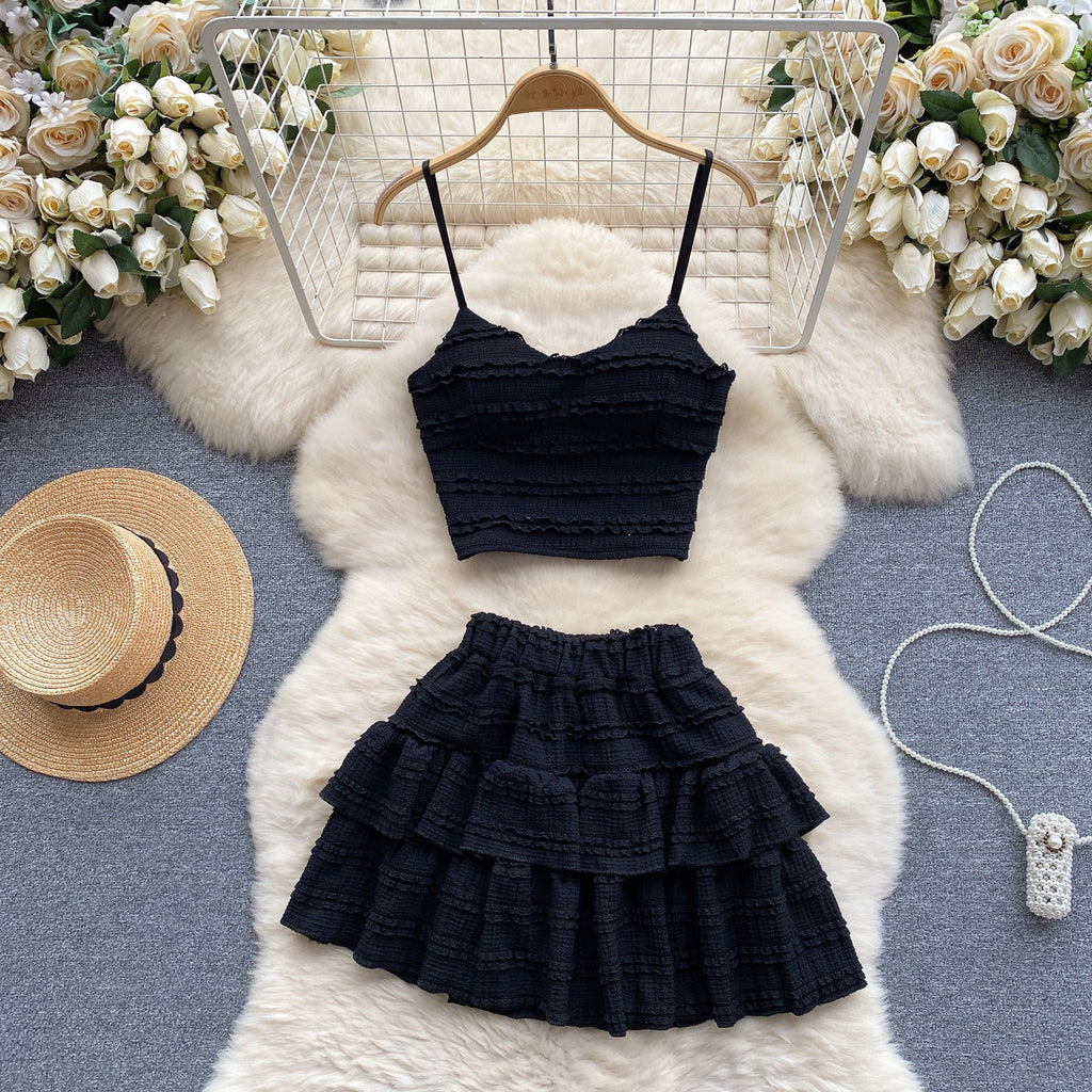Camisole&Ruffled Skirt Lace 2Pcs