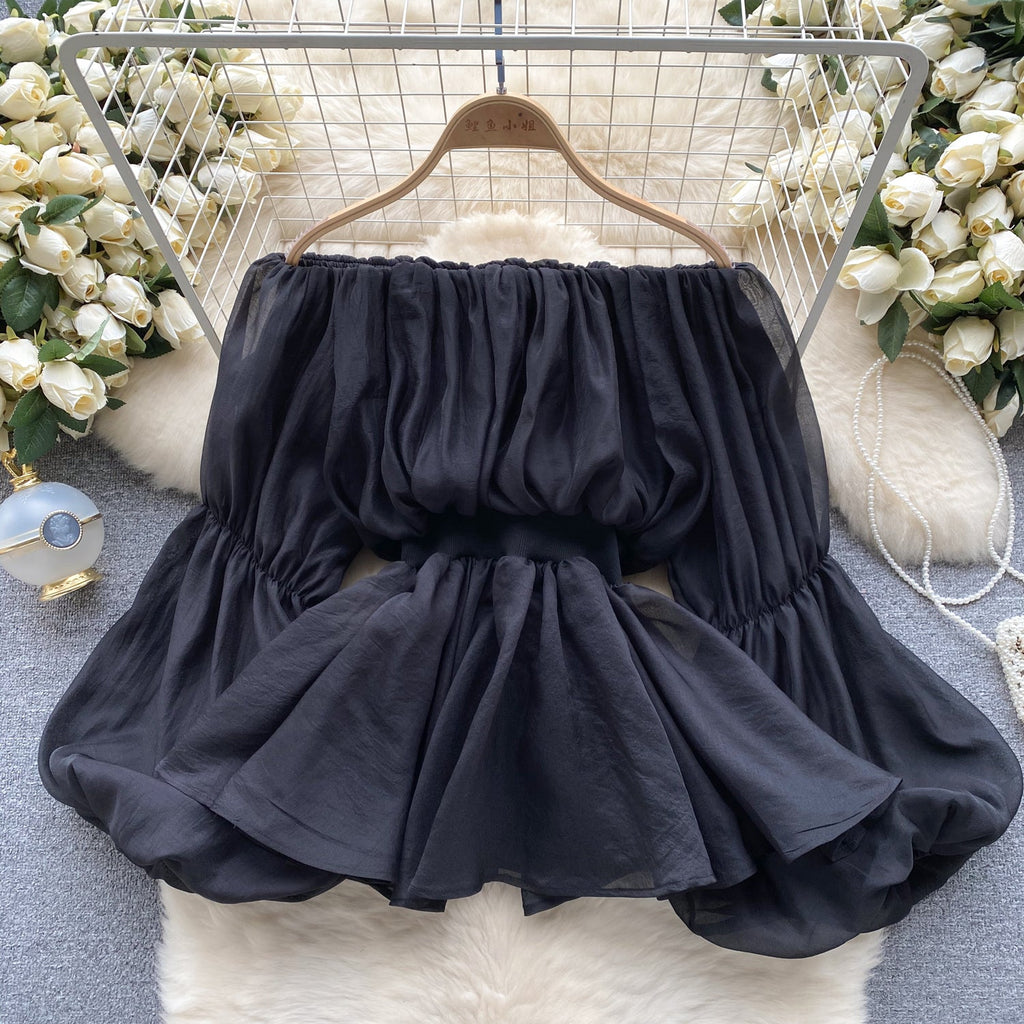 French Style Off-shoulder Chiffon Top