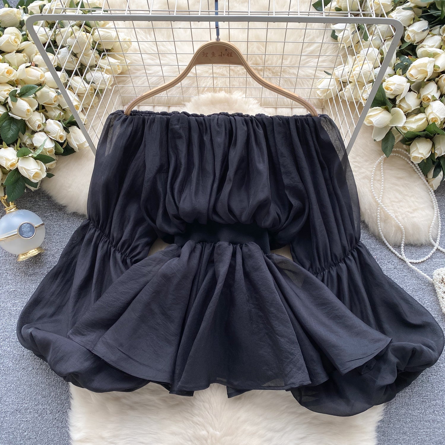 French Style Off-shoulder Chiffon Top