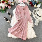 Two-piece Bright Silk Knitted Sweater + Skirt