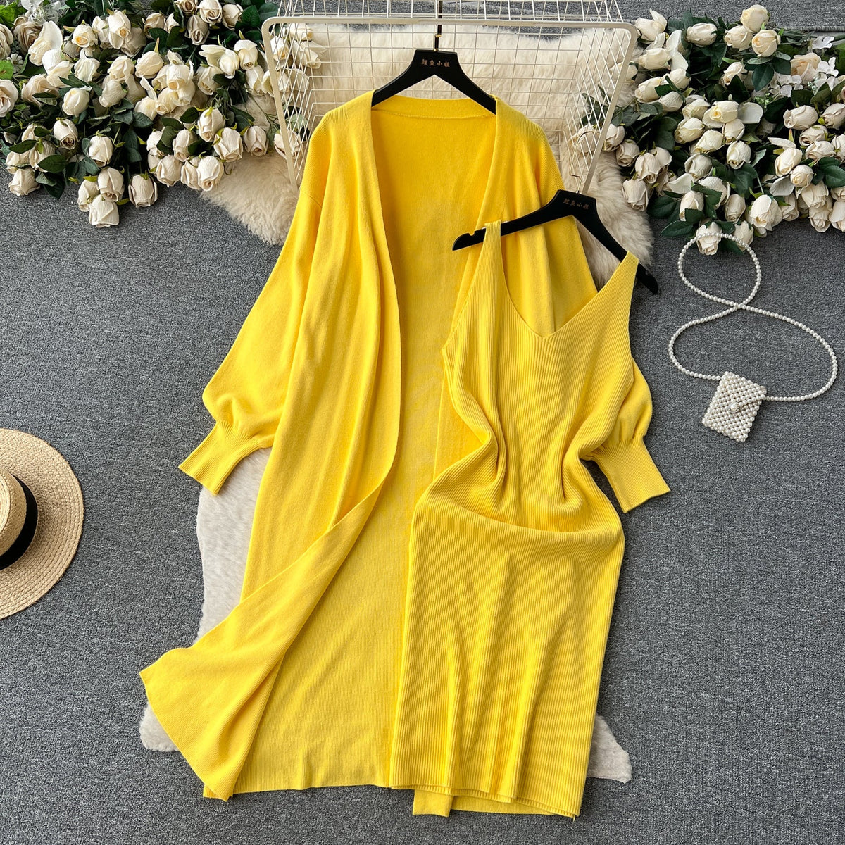 Slip Dress&Cardigan Knitted 2Pcs