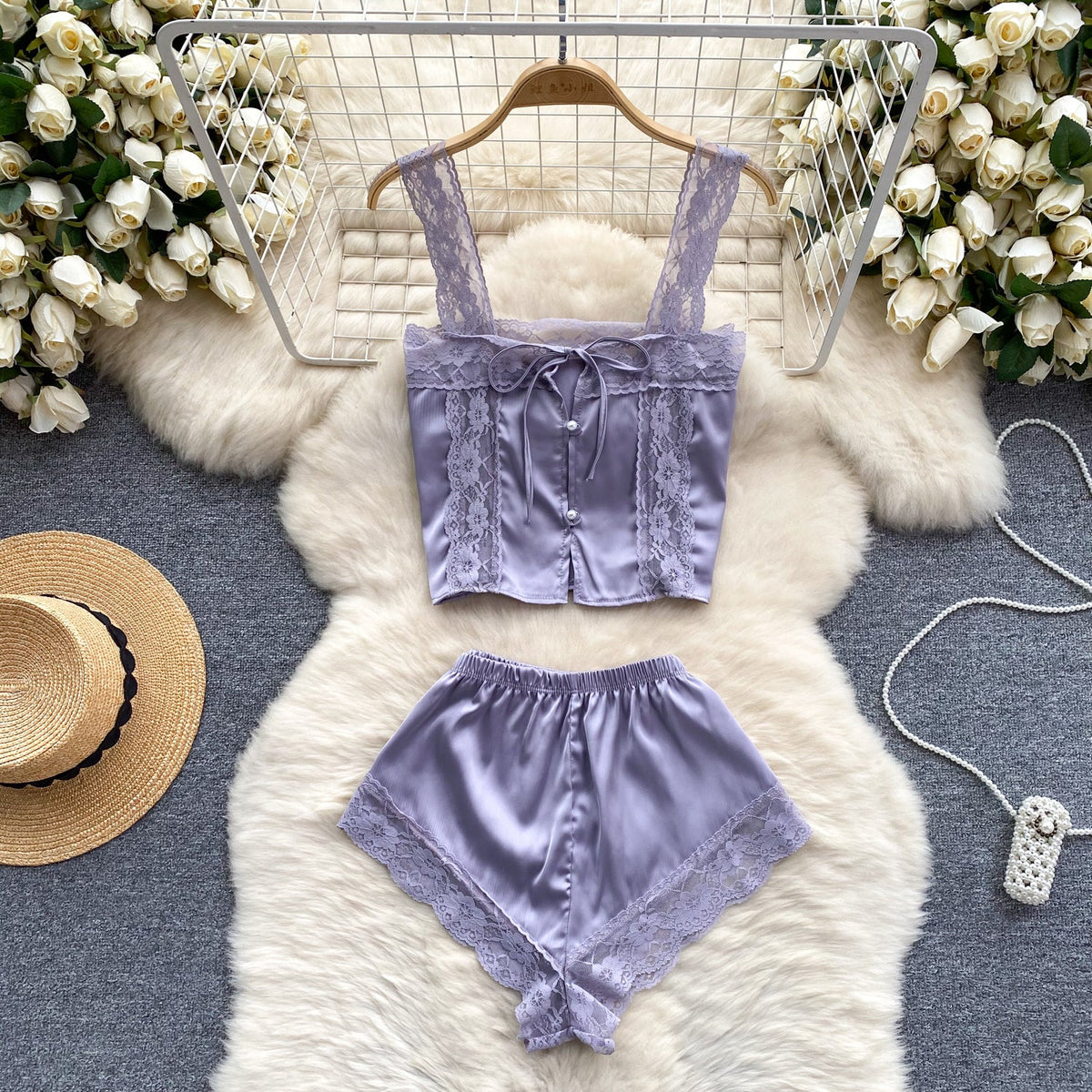 High-end Lace Camisole&Shorts Lingerie 2Pcs