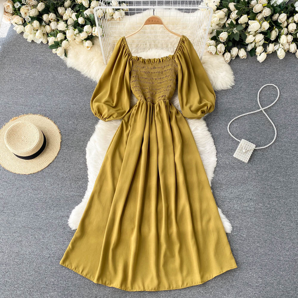Puff Sleeve Square Neck Dress