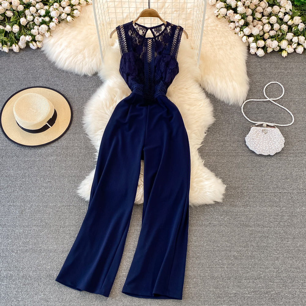 High-waisted Lace-paneled Jumpsuit
