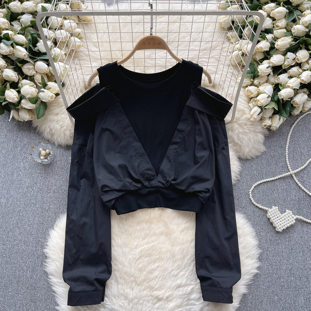 Faux Two-pieces Color Blocking Patchwork Top