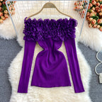 Three-dimensional Floral Off-shoulder Sweater