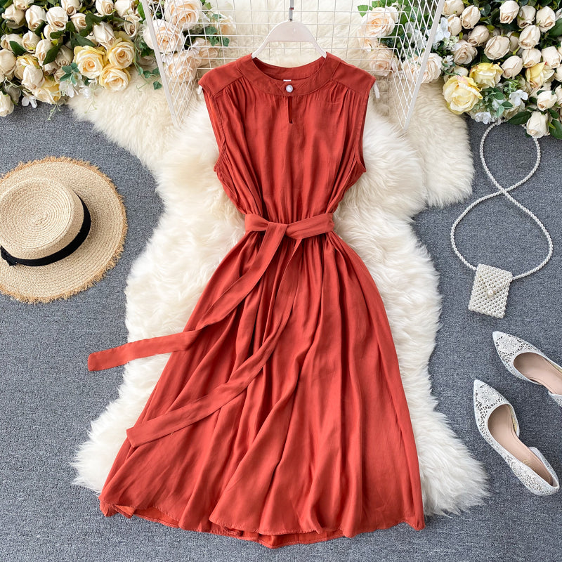 Hollow Crew Neck Sleeveless Tank Dress