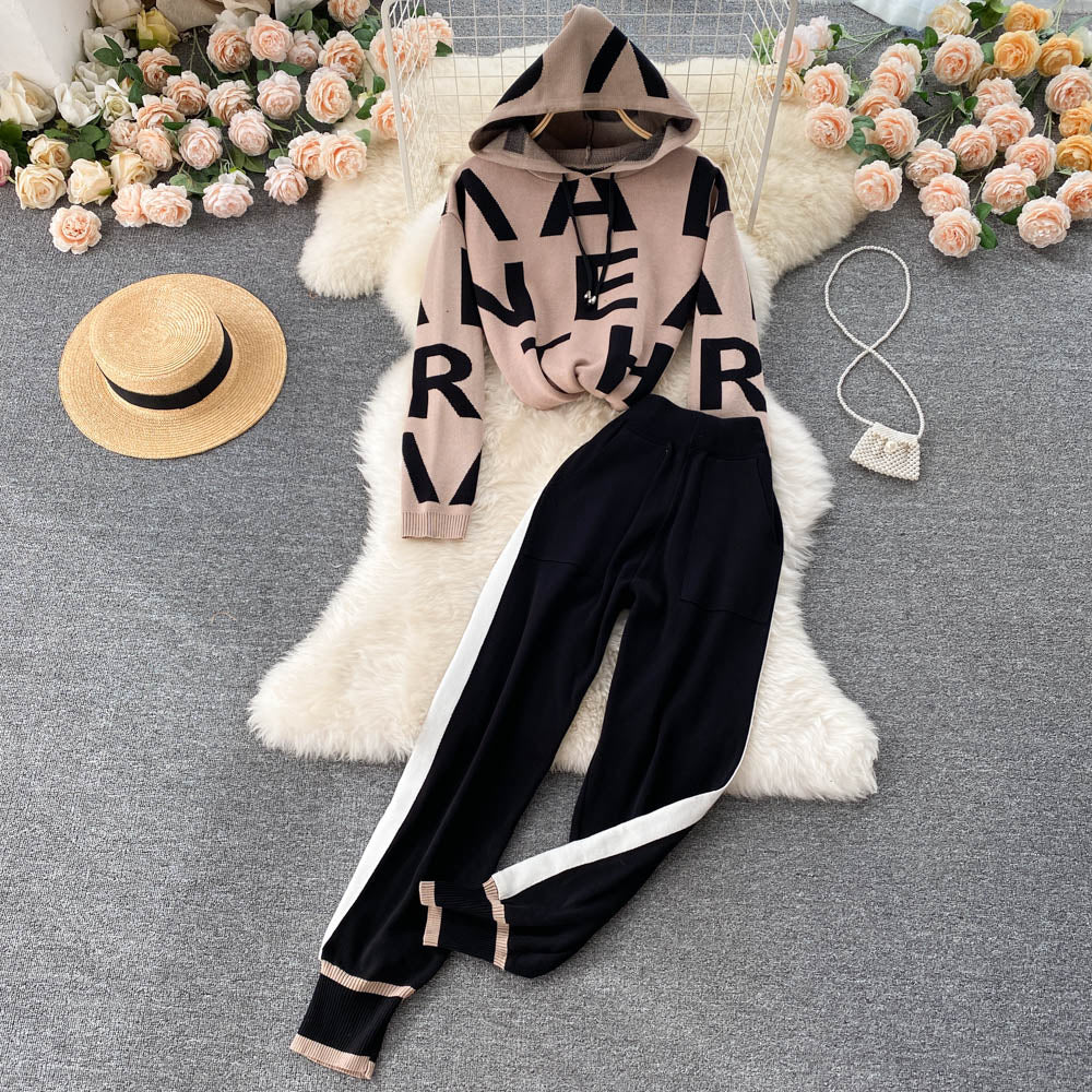Letter Sweatshirt High Waist Pants Two-piece Set
