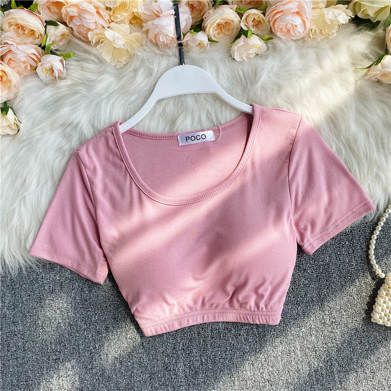 Solid Color T-shirt With Waistband And Chest Pad