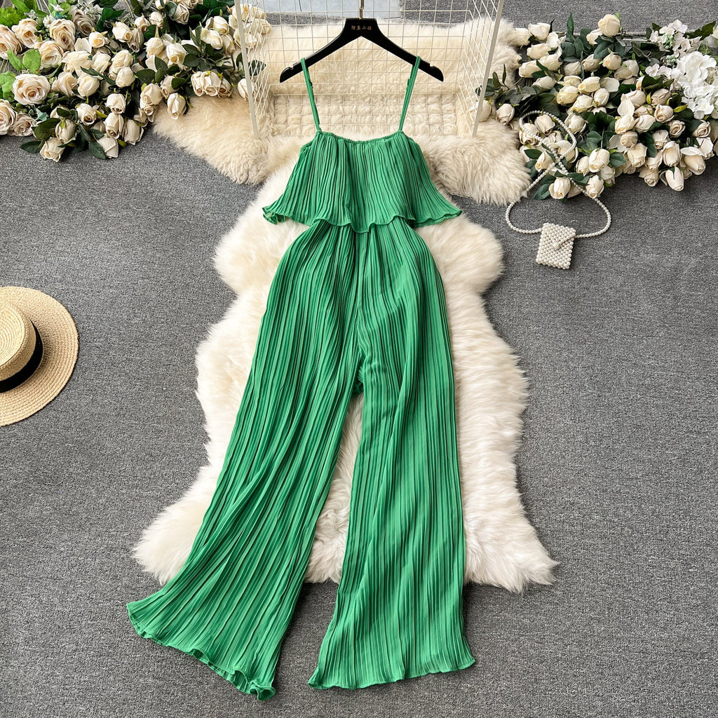 Solid Color Ruffled Slip Jumpsuit