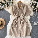 Chic Solid Color Shirt Dress