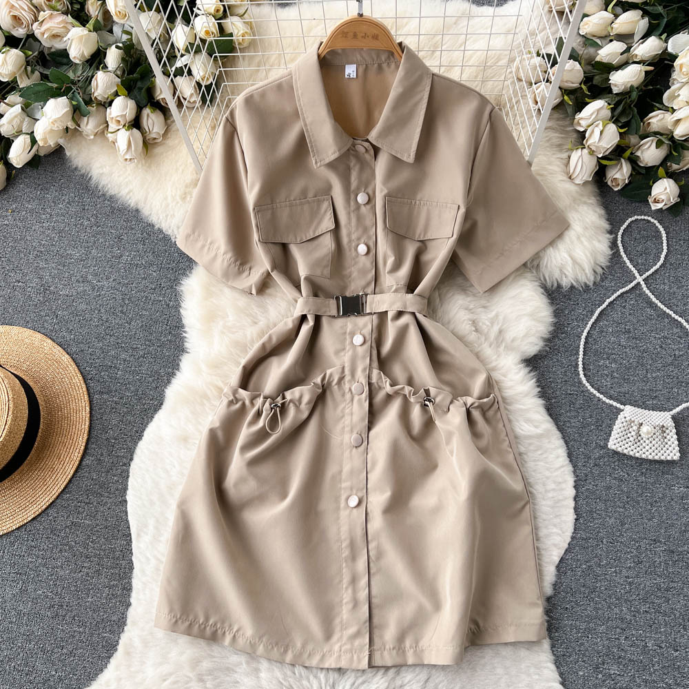 Chic Solid Color Shirt Dress