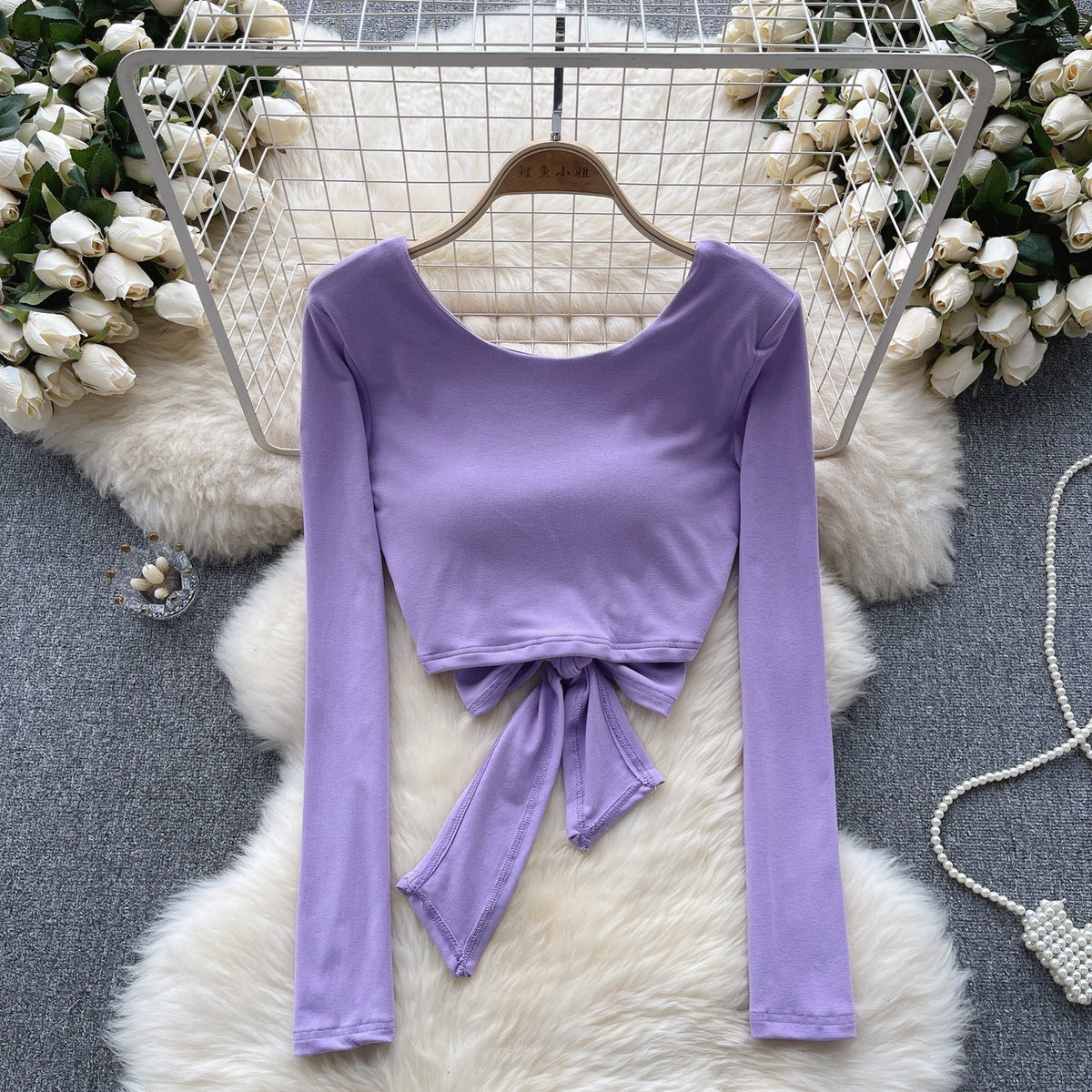 Chic U-neck Backless Lace-up Top