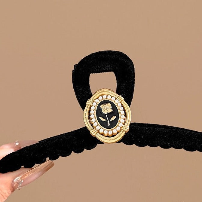 Beaded Black Velvet Hair Claw