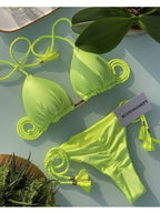 Solid Special Fabric Tassel Bikini