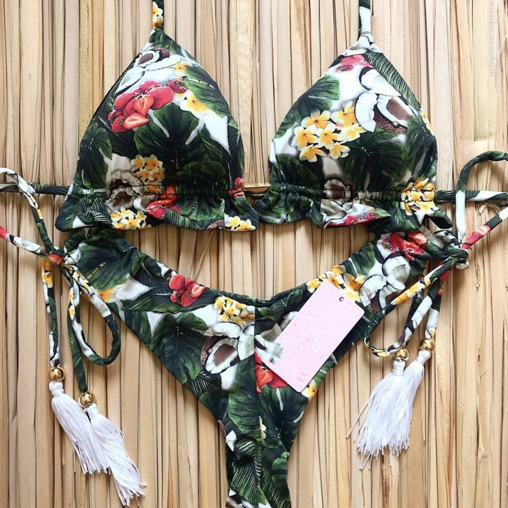 Colourful Printed Lace-up Bikini