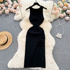 Drawstring Sleeveless Pleated Knitted Dress