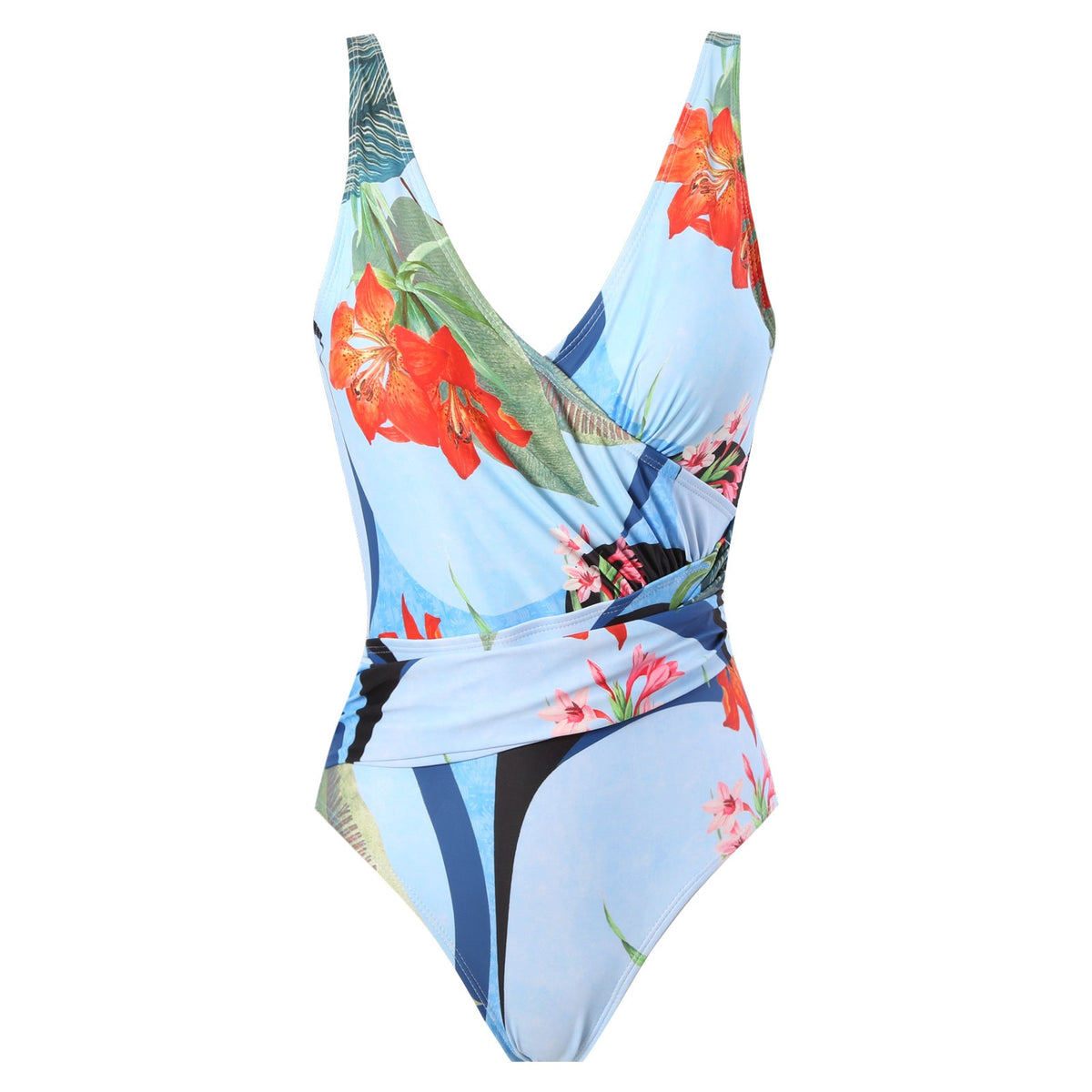 Floral One-piece Swimwear&Lace-up Skirt