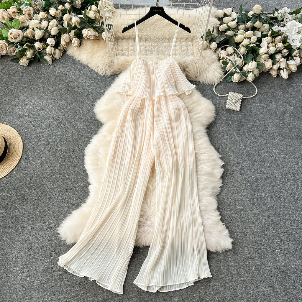 Solid Color Ruffled Slip Jumpsuit