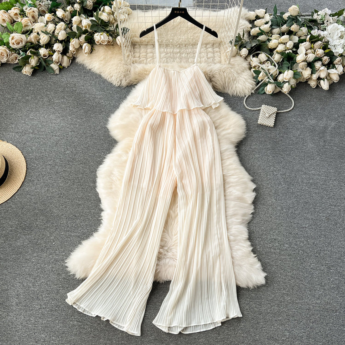 Solid Color Ruffled Slip Jumpsuit