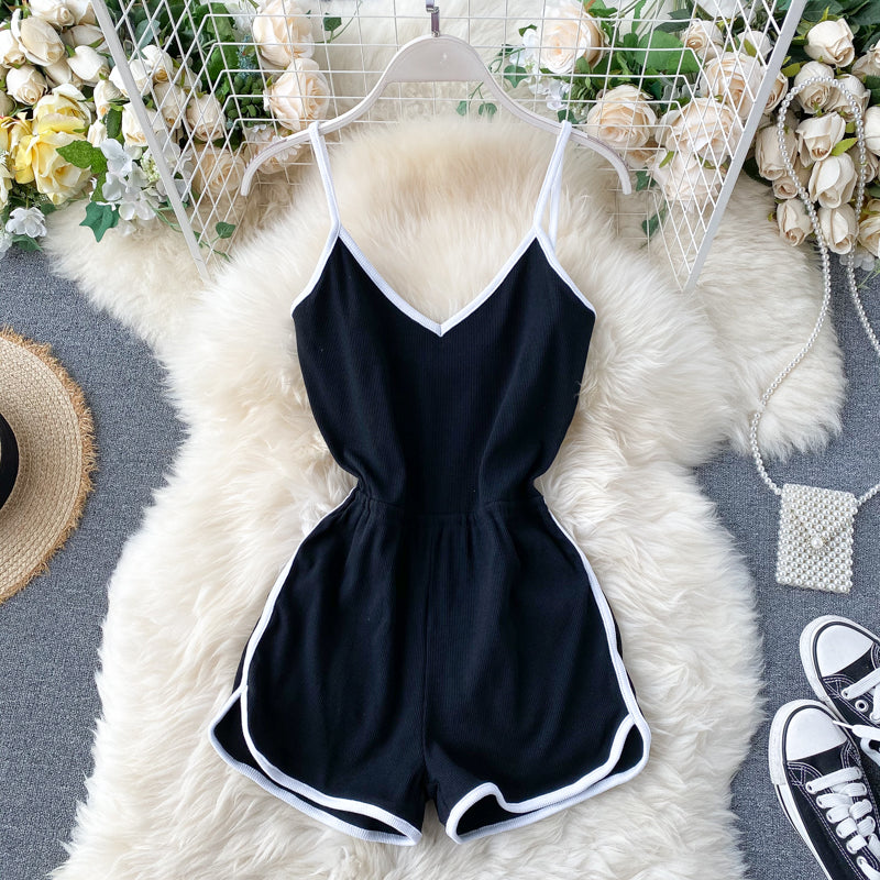 Color-block Suspender Jumpsuit