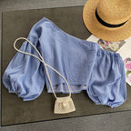 Raglan Neckline Puff Sleeves Top