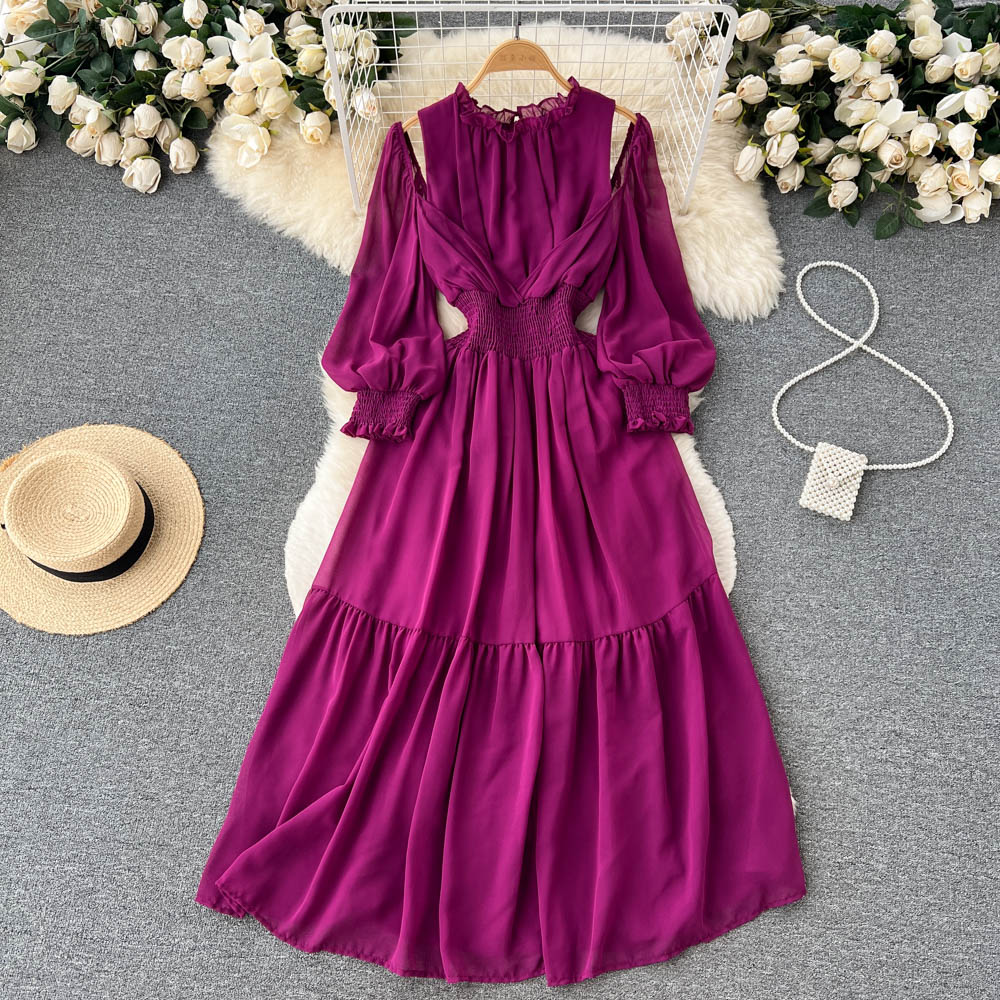 Vintage Ruffle-trimmed Pleated Dress