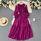 Vintage Ruffle-trimmed Pleated Dress