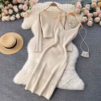 Chic Jersey&Halter V-neck Dress 2Pcs