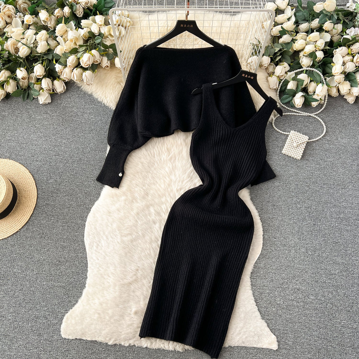 Loose Sweater&Slip Dress Knitted 2Pcs