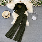 Camisole Short V-Neck Shirt Jacket Long Pants Three Piece