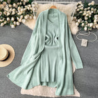 Cardigan&Slip Dress Solid Knitted 2Pcs
