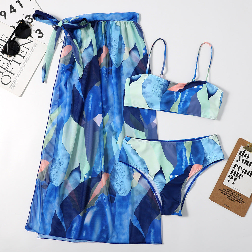 Floral Mesh Tankini 3Pcs with Cover-up