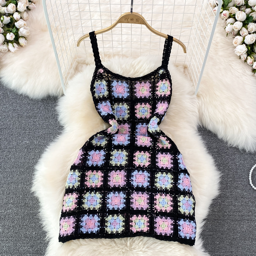 Backless Colourful Crocheted Slip Dress