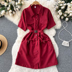 Chic Solid Color Shirt Dress