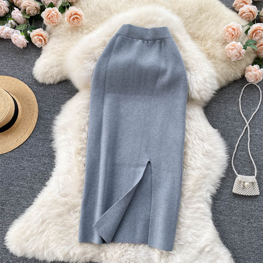 Solid Color Stretchy Knitted Skirt